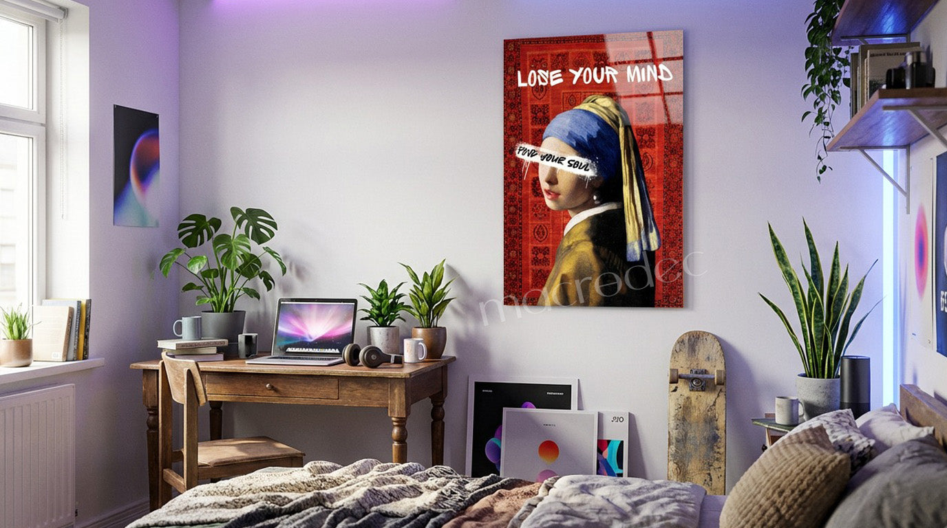 "Lose Your Mind: İnci Küpeli Kız" Modern Street Art Cam Tablo