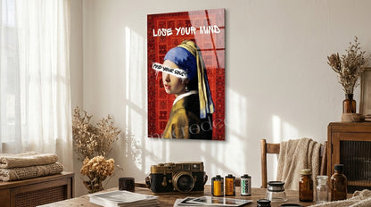 "Lose Your Mind: İnci Küpeli Kız" Modern Street Art Cam Tablo