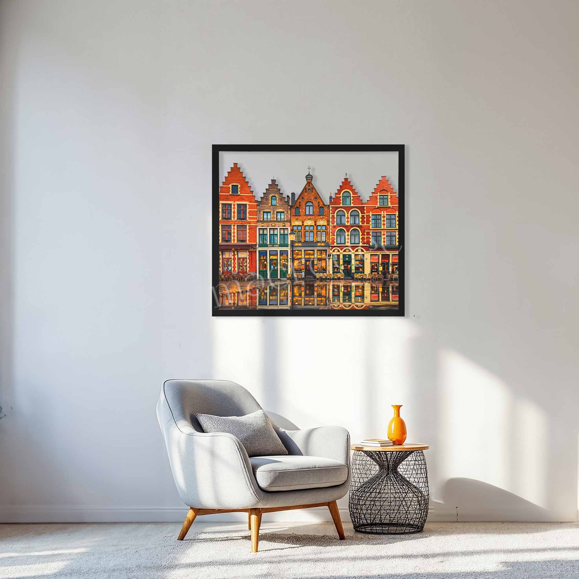 Brugge Canal Houses Metal Tablo