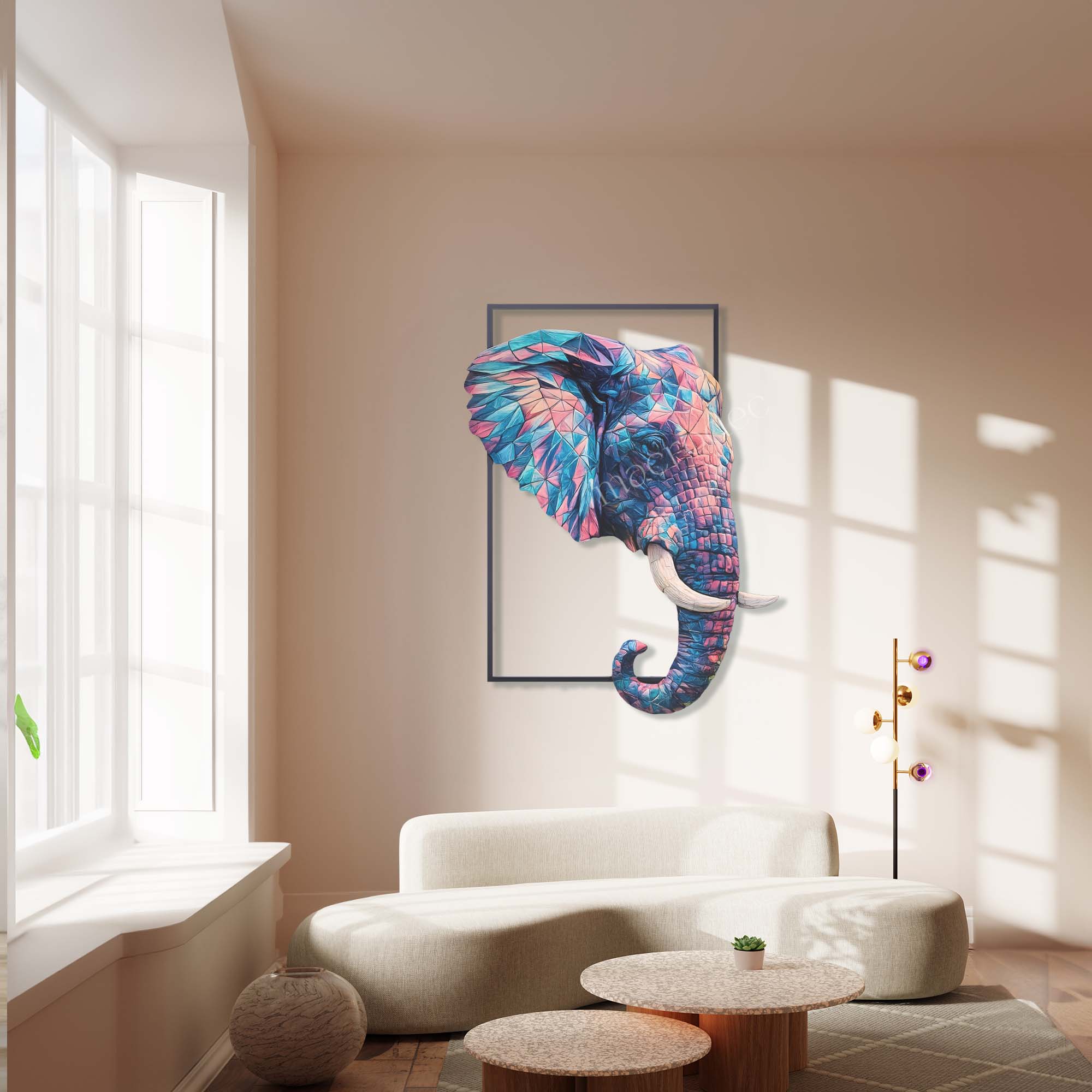 Prismatic Elephant Metal Tablo