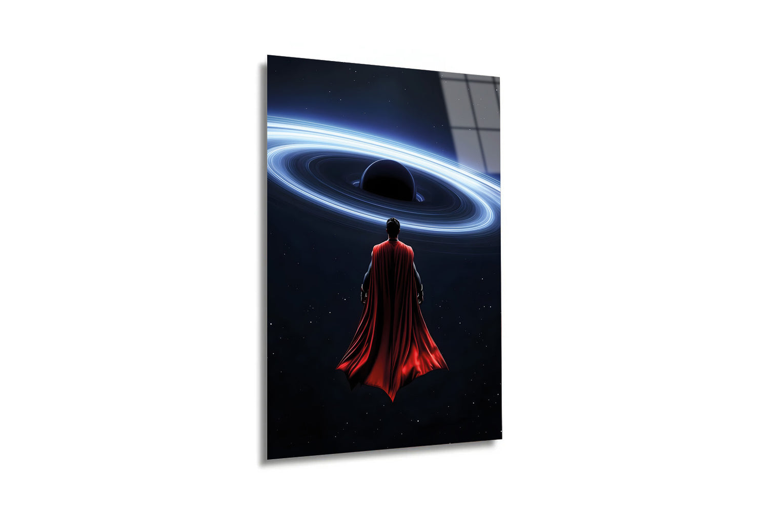 "Man of Steel: Karadelik ve Kozmik Kahraman" Sanatsal Cam Tablo -