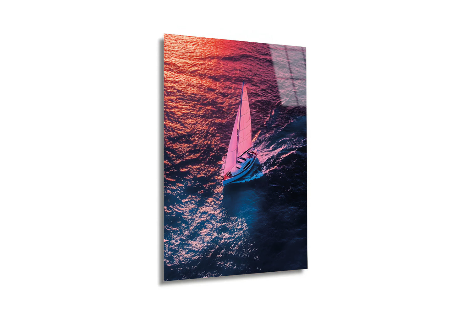 "Shimmering Voyage" Yelkenli ve Gün Batımı Modern Cam Tablo
