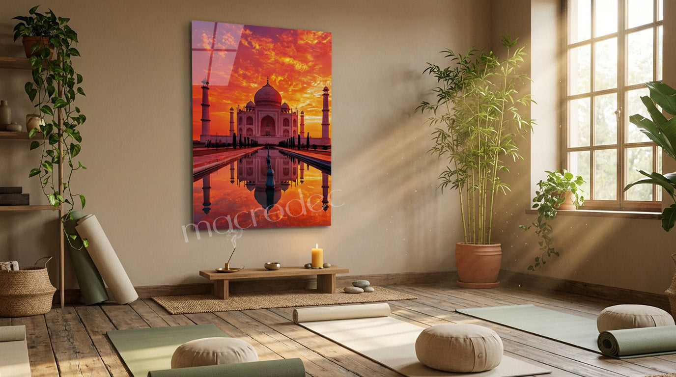 "Taj Mahal: Aşkın İhtişamı" Gün Batımı Cam Tablo