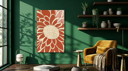 Terracotta Modern Çiçek Soyut Cam Tablo