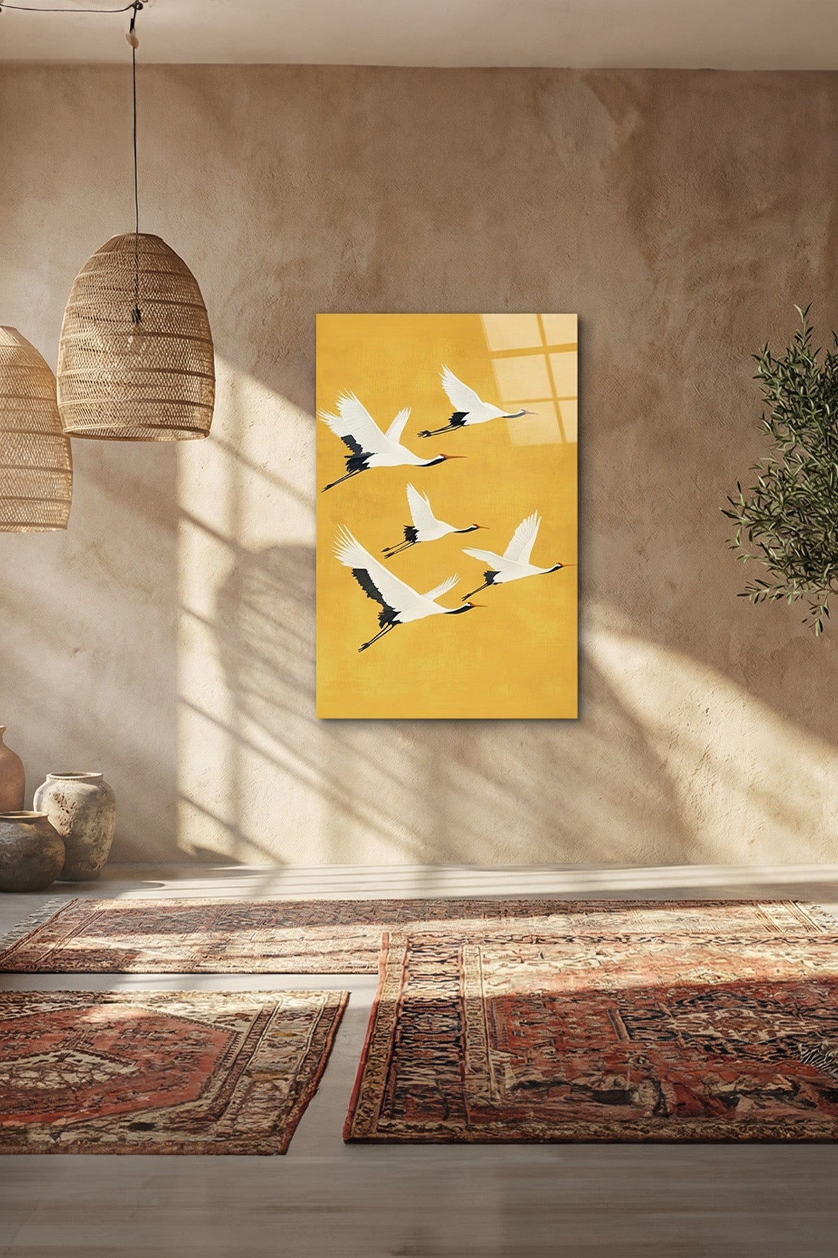 Turna Kuşları Zen Stil Modern Cam Tablo