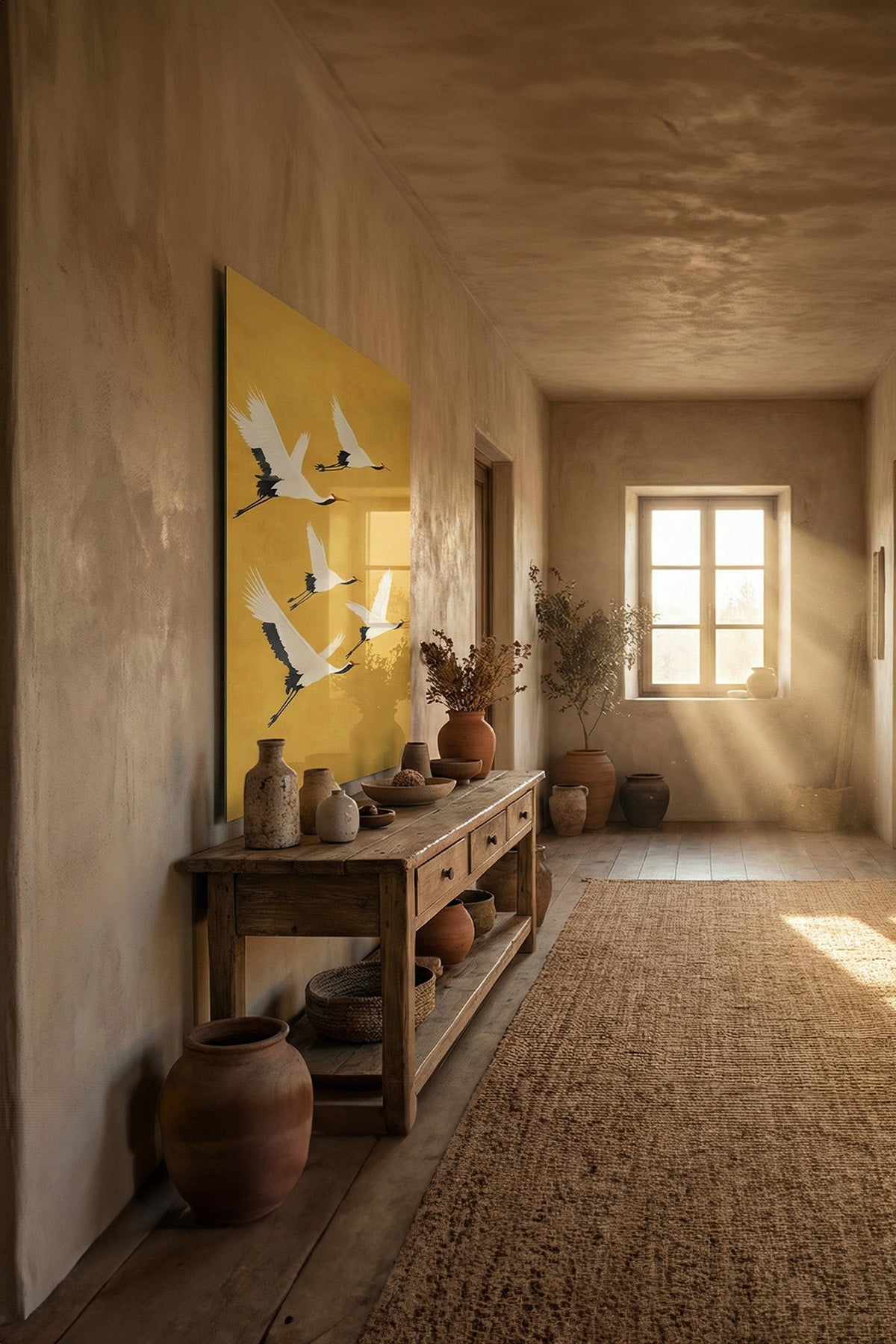 Turna Kuşları Zen Stil Modern Cam Tablo