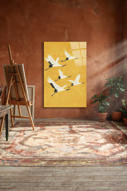 Turna Kuşları Zen Stil Modern Cam Tablo