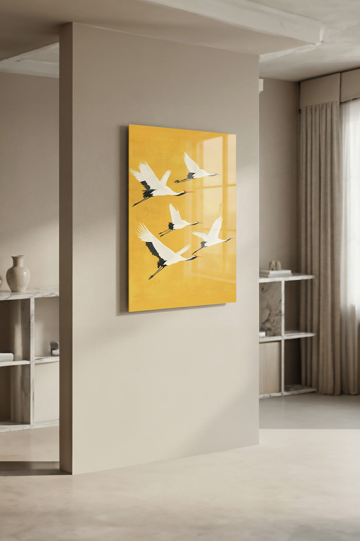 Turna Kuşları Zen Stil Modern Cam Tablo