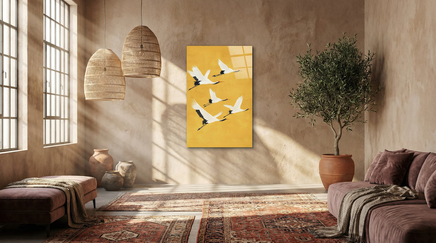 Turna Kuşları Zen Stil Modern Cam Tablo