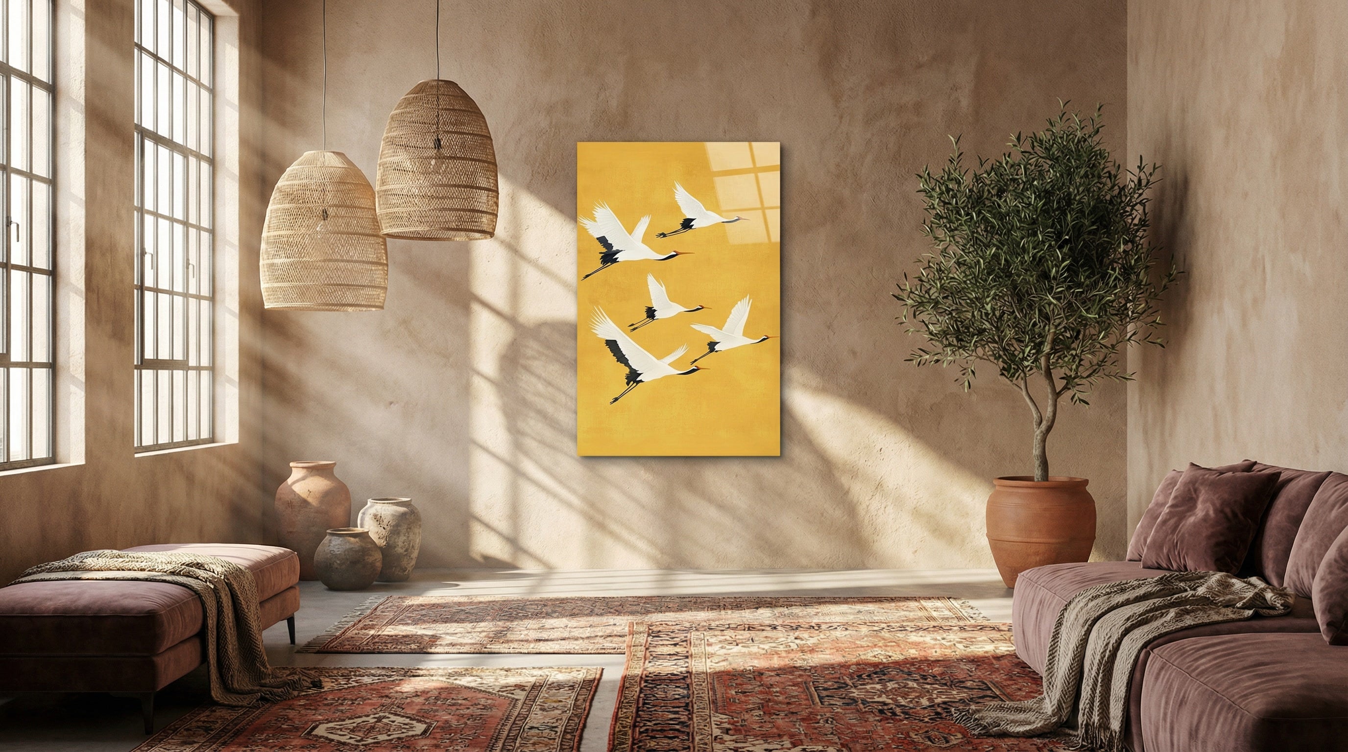 Turna Kuşları Zen Stil Modern Cam Tablo