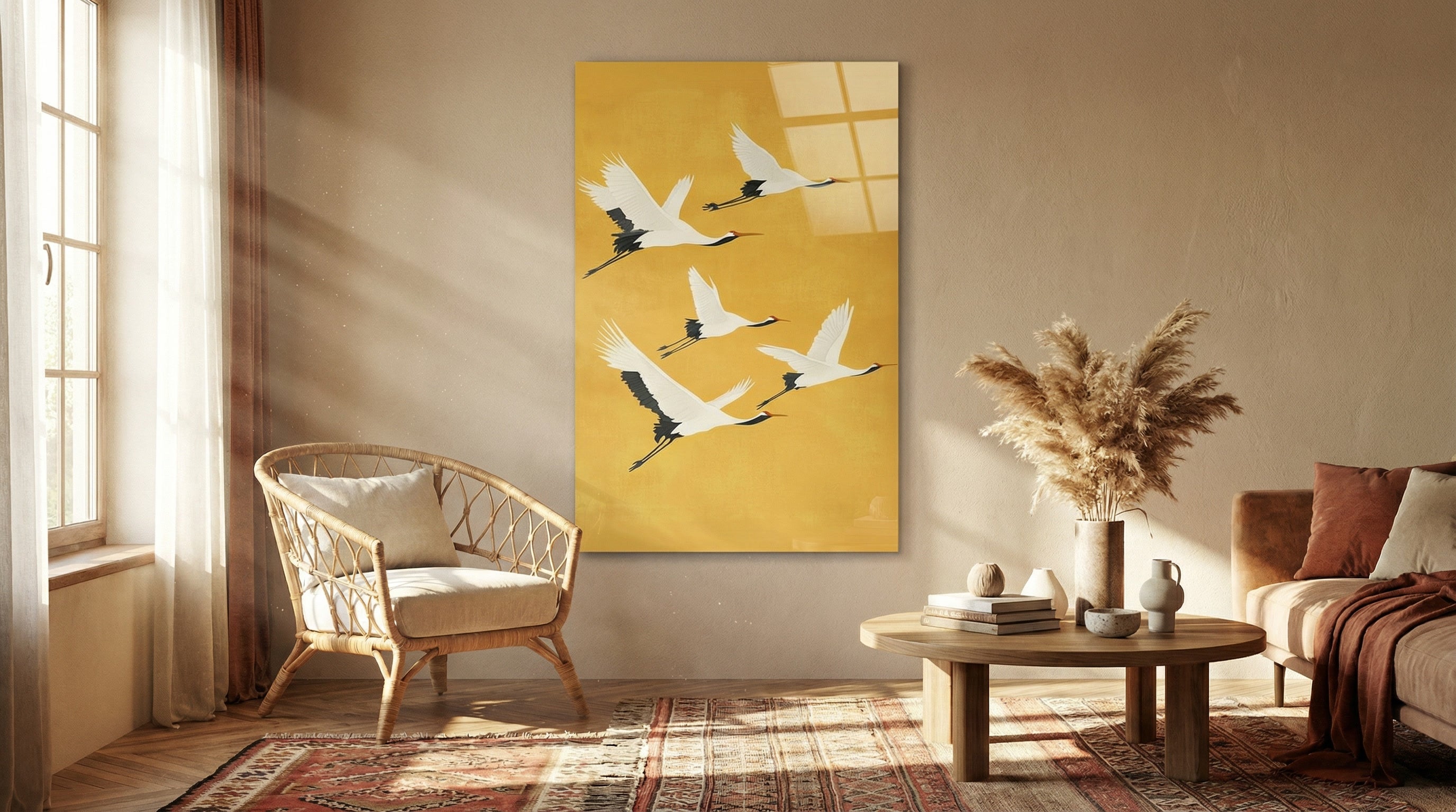 Turna Kuşları Zen Stil Modern Cam Tablo