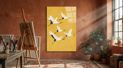 Turna Kuşları Zen Stil Modern Cam Tablo