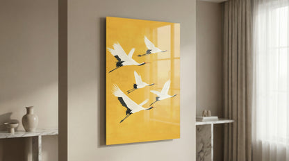 Turna Kuşları Zen Stil Modern Cam Tablo