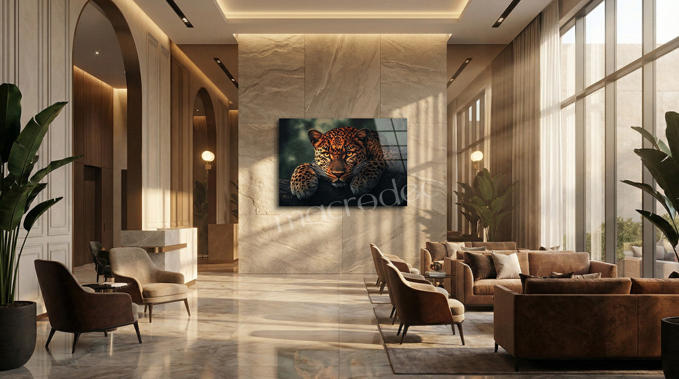 "Vahşi Asalet" Leopar Portresi Modern Cam Tablo