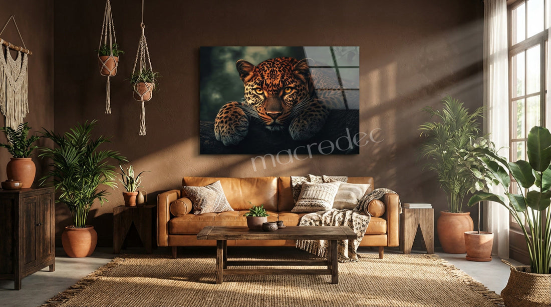 "Vahşi Asalet" Leopar Portresi Modern Cam Tablo