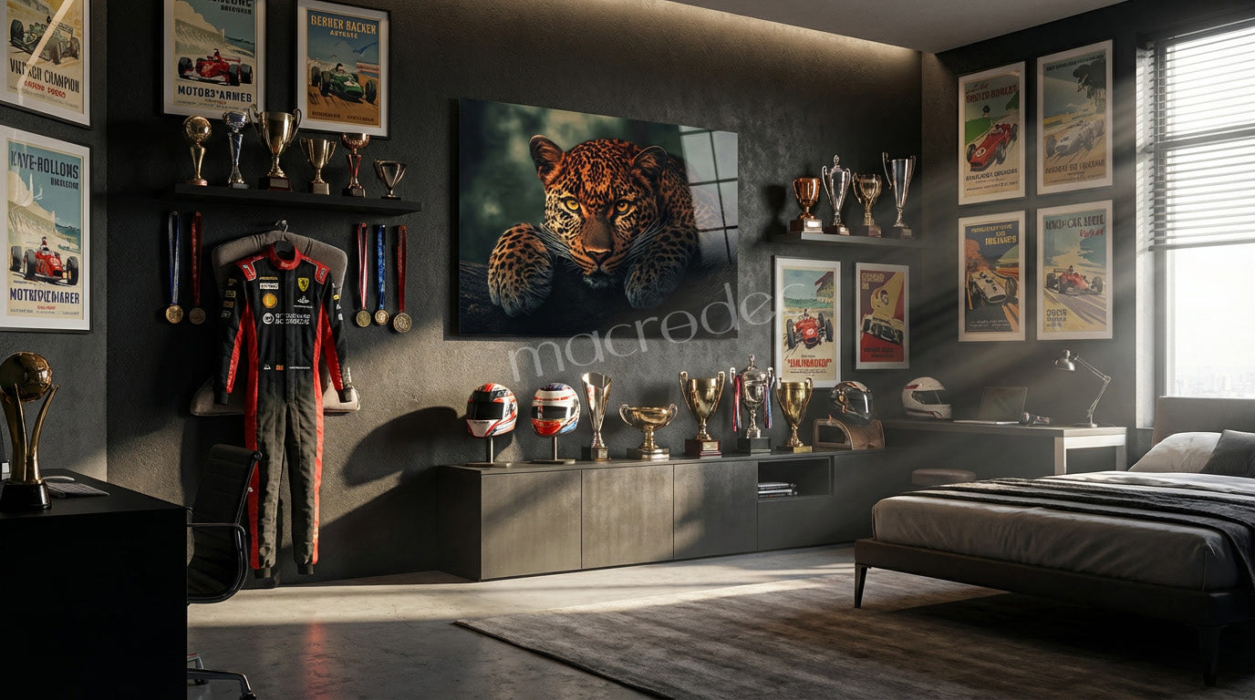 "Vahşi Asalet" Leopar Portresi Modern Cam Tablo