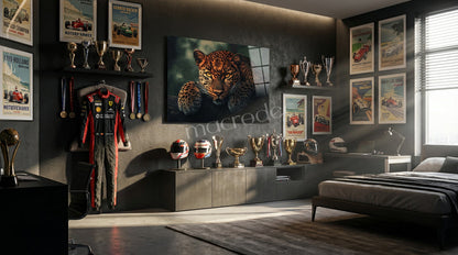 "Vahşi Asalet" Leopar Portresi Modern Cam Tablo