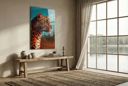 Vahşi Doğa Leopar Portresi Modern Cam Tablo