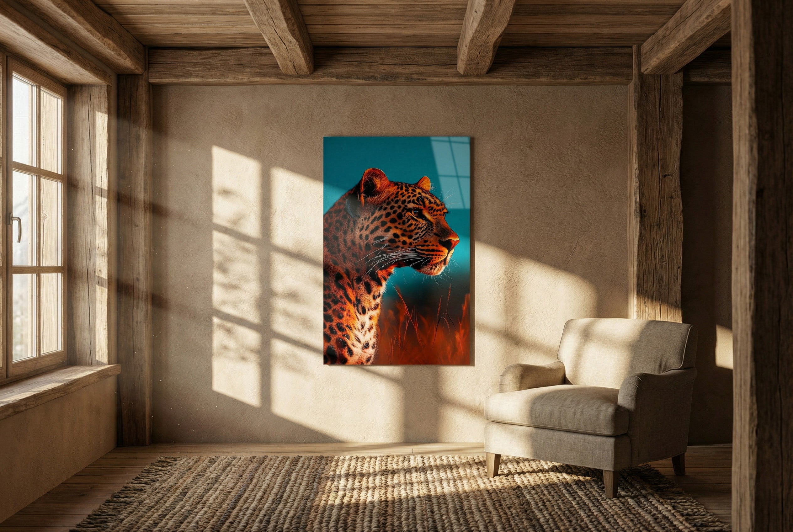 Vahşi Doğa Leopar Portresi Modern Cam Tablo