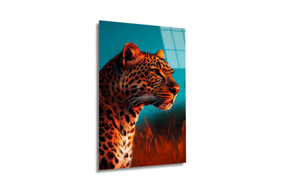 Vahşi Doğa Leopar Portresi Modern Cam Tablo