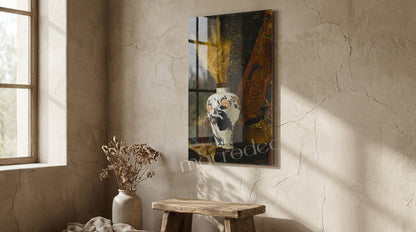 Vintage Oriental Still Life" Klasik Vazo ve Natürmort Cam Tablo