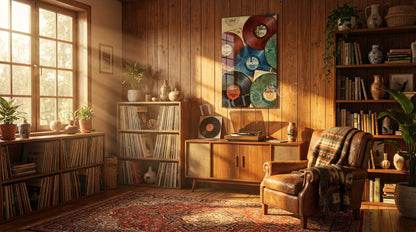 "Vintage Vinyl Hits: Müziğin Zamansız Ruhu" Sanatsal Cam Tablo