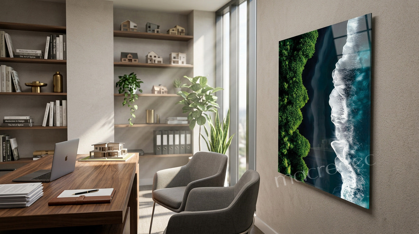 Volcanic Shore: Siyah Kum ve Orman" Sanatsal Cam Tablo