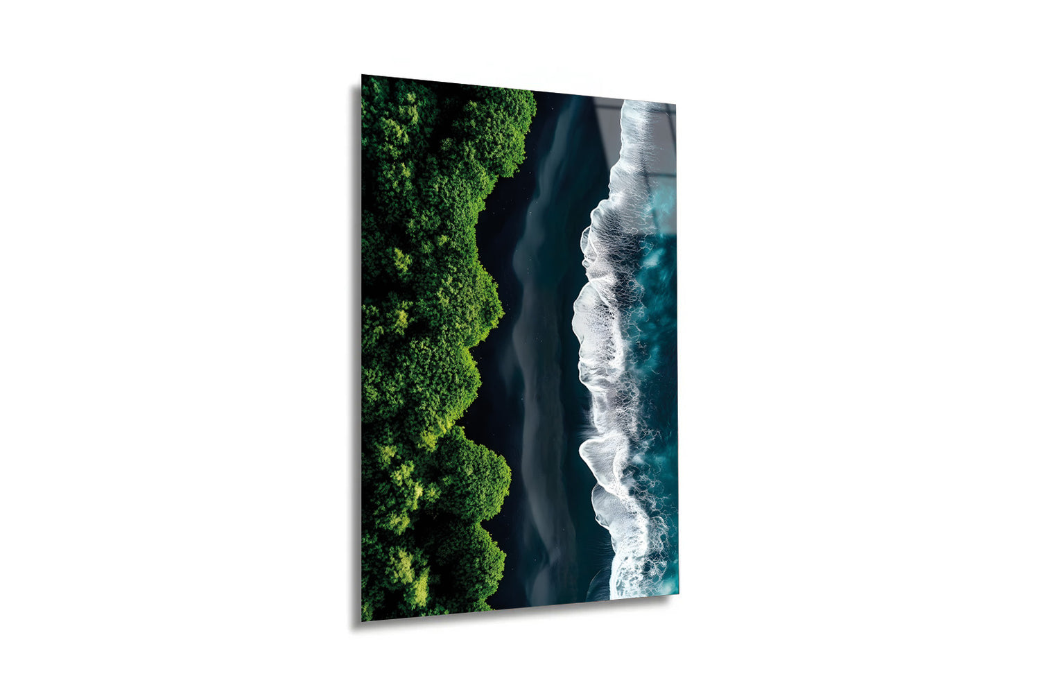 Volcanic Shore: Siyah Kum ve Orman" Sanatsal Cam Tablo