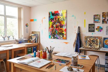 "Wanna Get Rich? Try Harder!" Motivasyonel Street Art Cam Tablo -